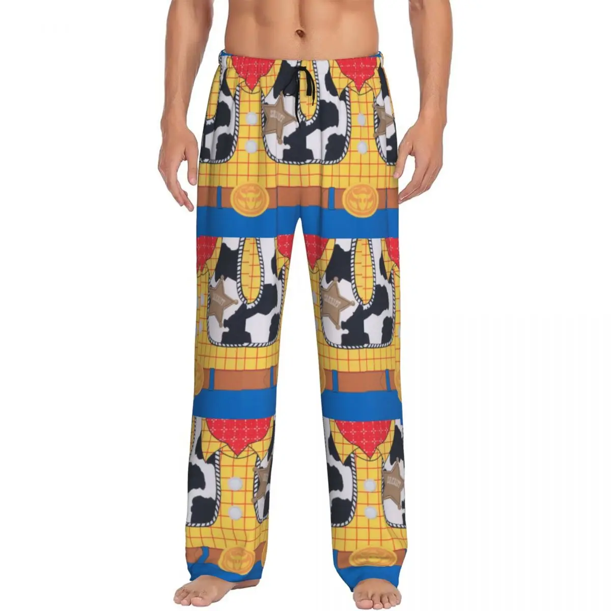 Traje personalizado de Sheriff de Woody de Toy Story, pantalones de pijama, ropa de dormir para hombres, cintura elástica, pantalones de salón para dormir Kawaii con bolsillos