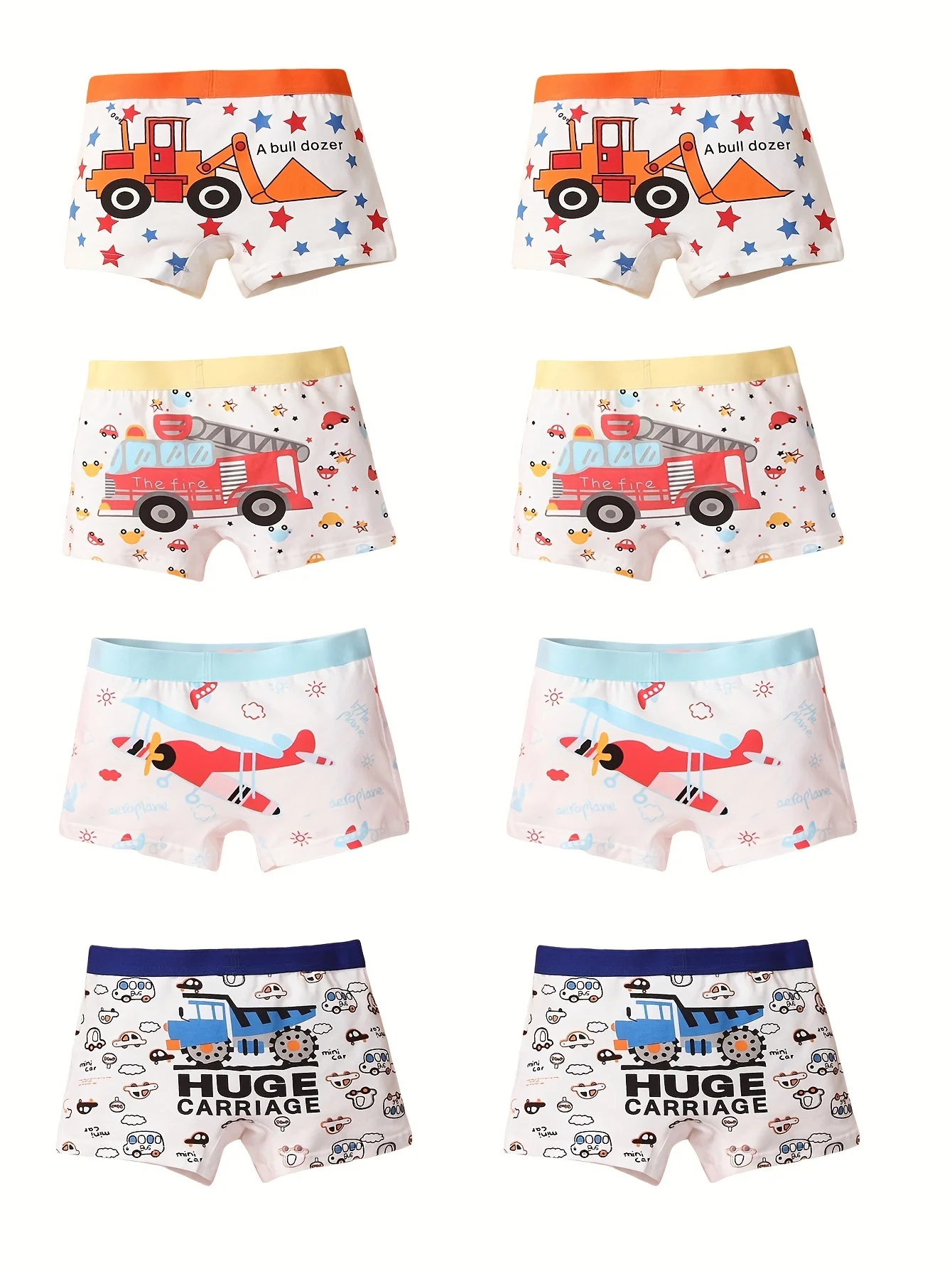 8 pieces of pure cotton plain pants for boys, breathable and soft underwear, suitable for aircraft fire-fighting bulldozers