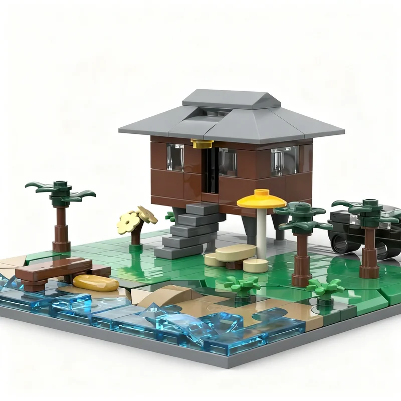 214 elementów MOC Dom Nad Rzeką Model Budowlany Klocki Architektura Składanie DIY Prezent na Boże Narodzenie Pomysł na Zabawę Kreatywne Edukacja