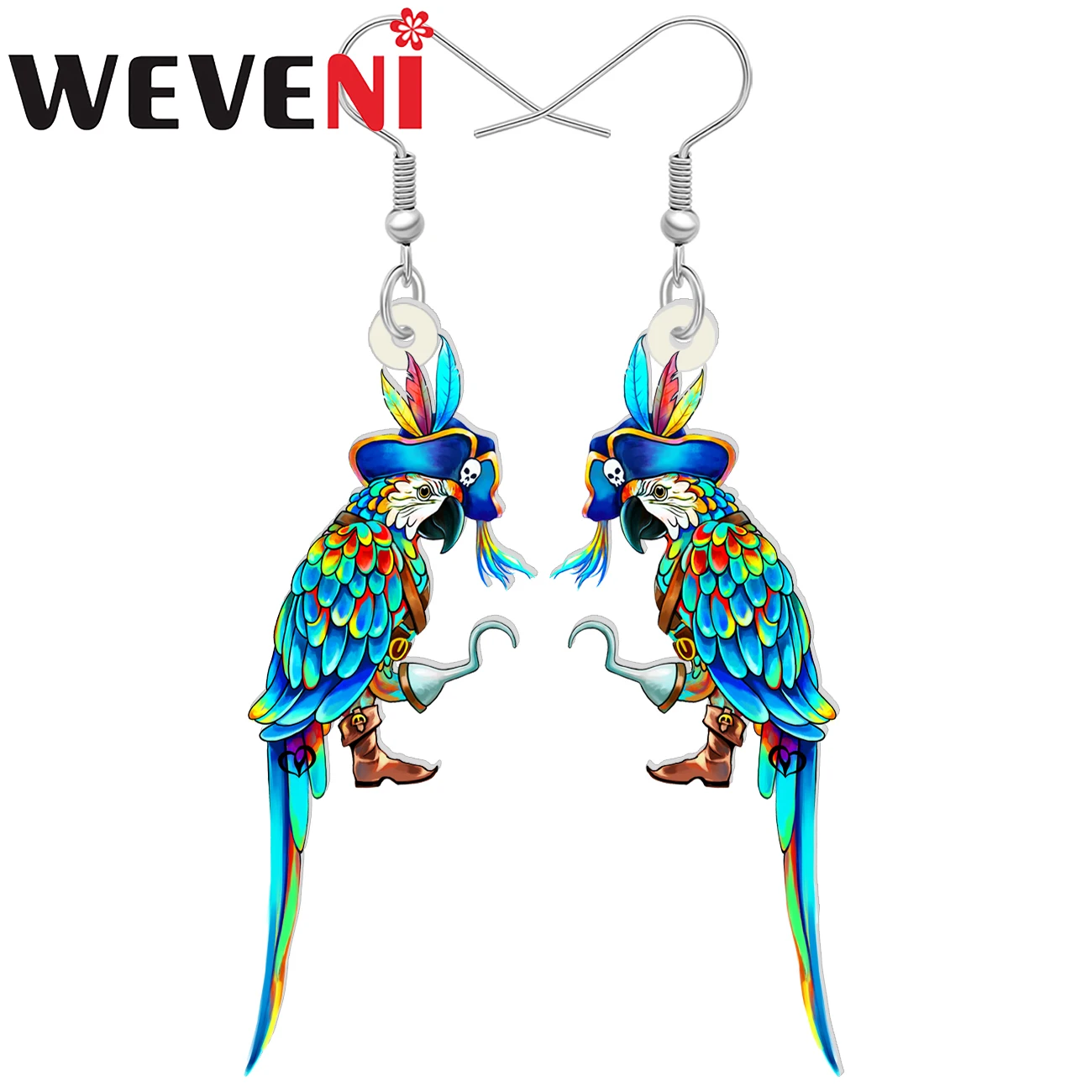 WEVENI Acrylic Halloween Pirate Parrot Drop Dangle Bird Earrings For Women Girls Kids Festival Charms Gifts Accessories