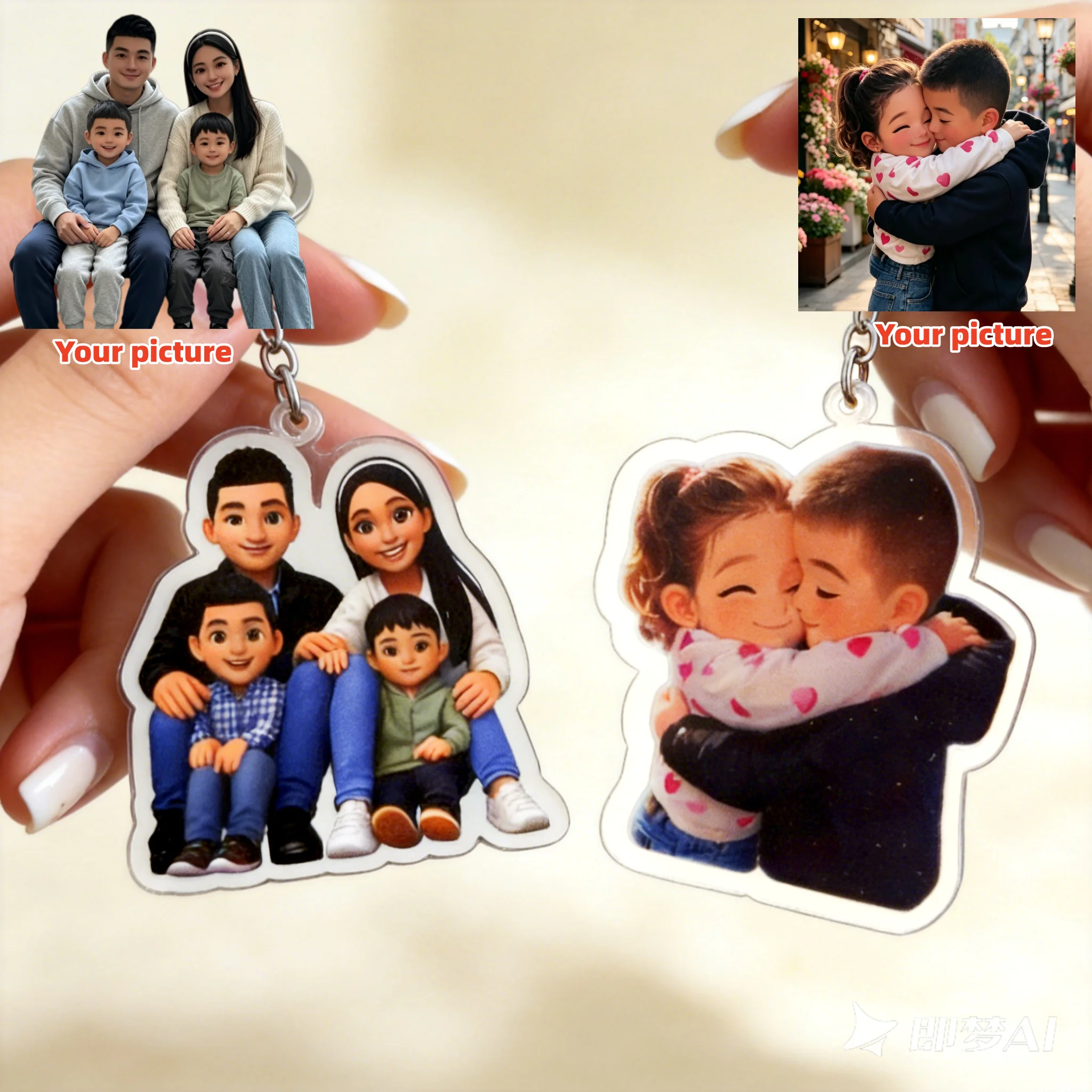 Personalization Cartoon Custom Photo Keychain Cute Animated Backpack Pendant Transparent Acrylic Family Images Gifts