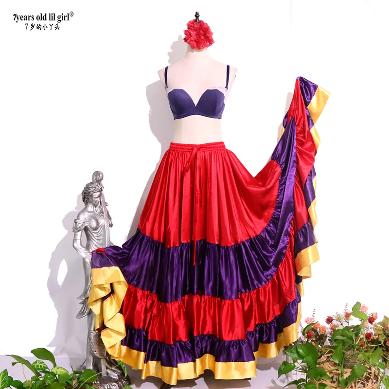 Belly Dancing Tribal Ruffle Flamenco Satin 25 Yard 4 Tiered 20Yard 4 Tiered 720 DegreeS Skirt Gypsy Skir 9EX60