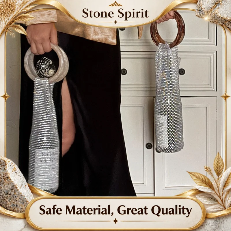 Sparkly Rhinestone Mesh Wine Tote Bag, Handmade Woven Bottle Carrier with Handle, Bling Party Gift Wine Holder for Wedding Decor