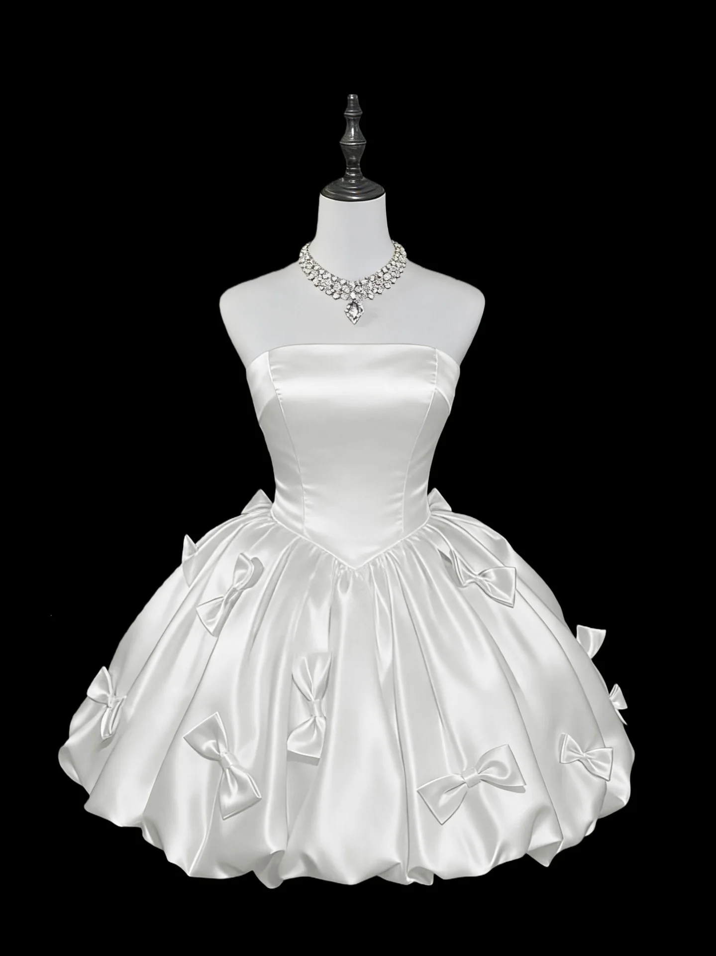 Light Champagne Short Prom Party Dress 2026 Strapless 3D Bow Pleats Satin Mini Homecoming Graduation Gowns Birthday