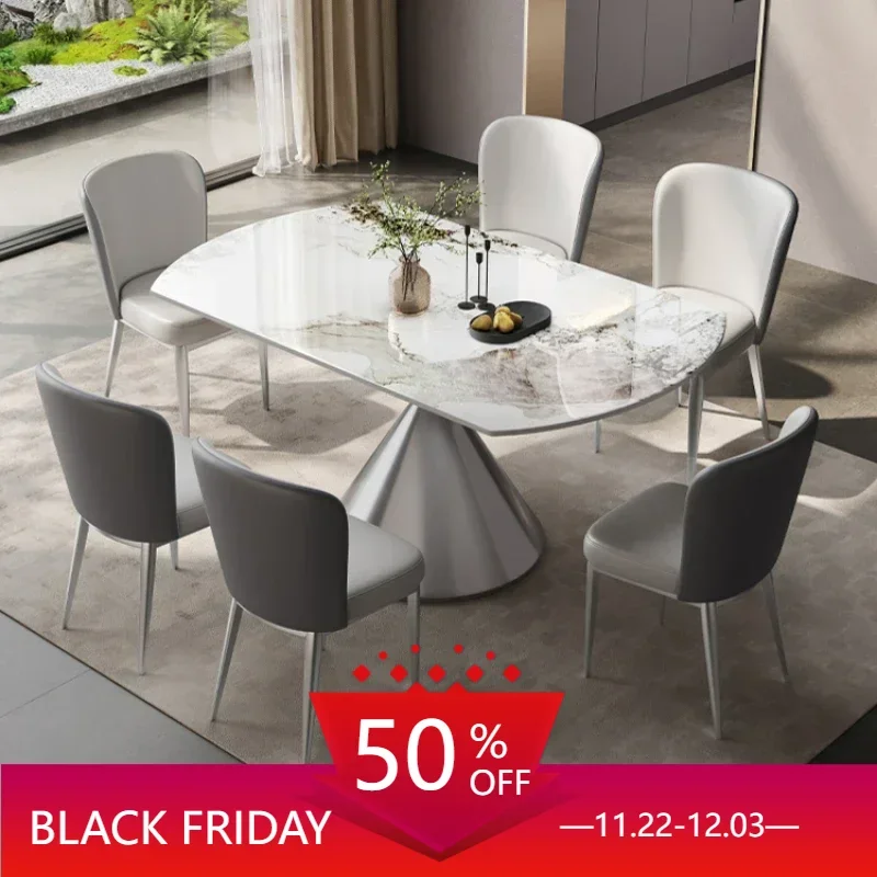 

Luxury Minimalist Rock Panel Rotating Dining Table Breakfast Square Dual Purpose Modern Simple Luxury Mesa Home Sets YX50DT