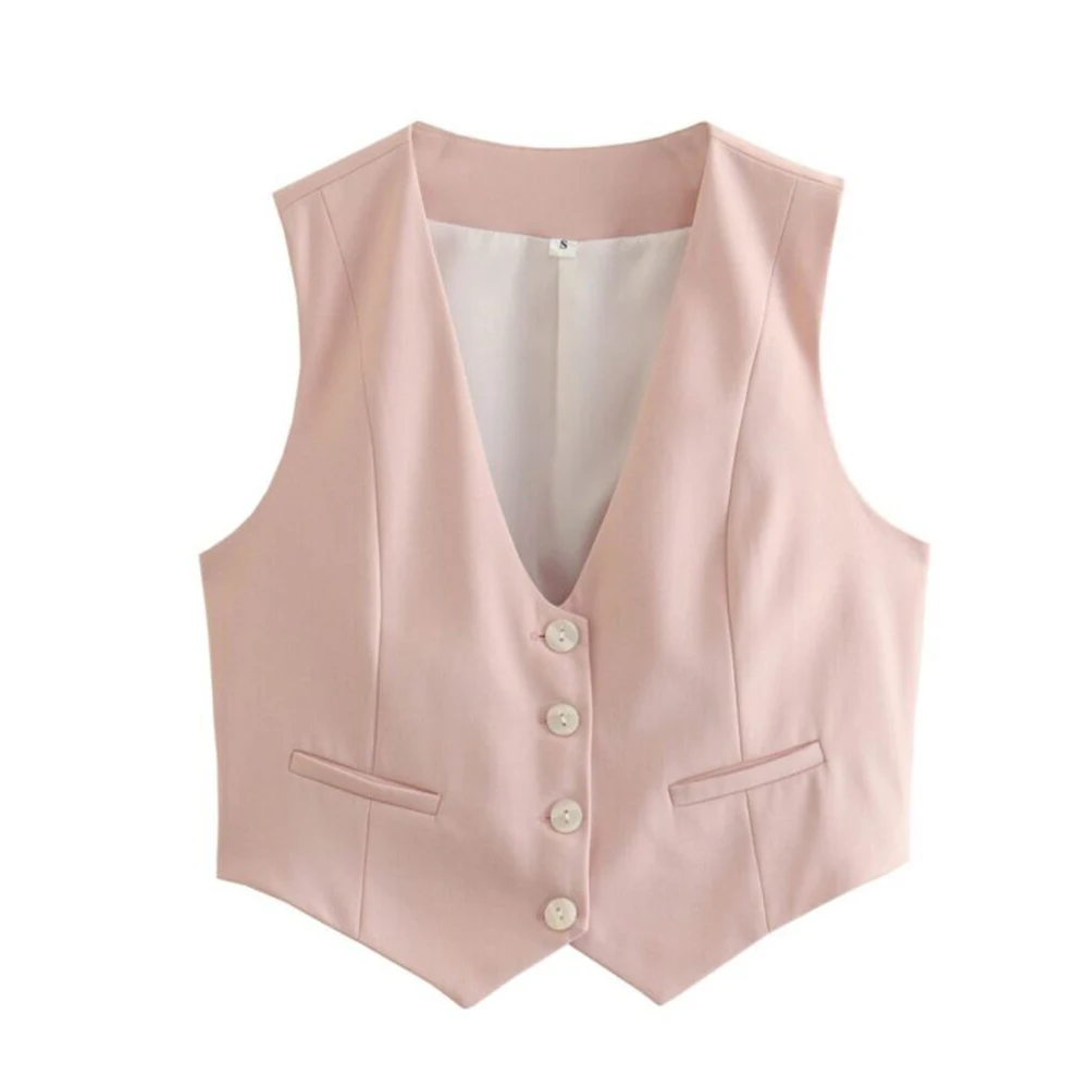 Single Breasted Sleeveless Vests for Women Suits Vest 4 Button V Neck Summer Female Waistcoat