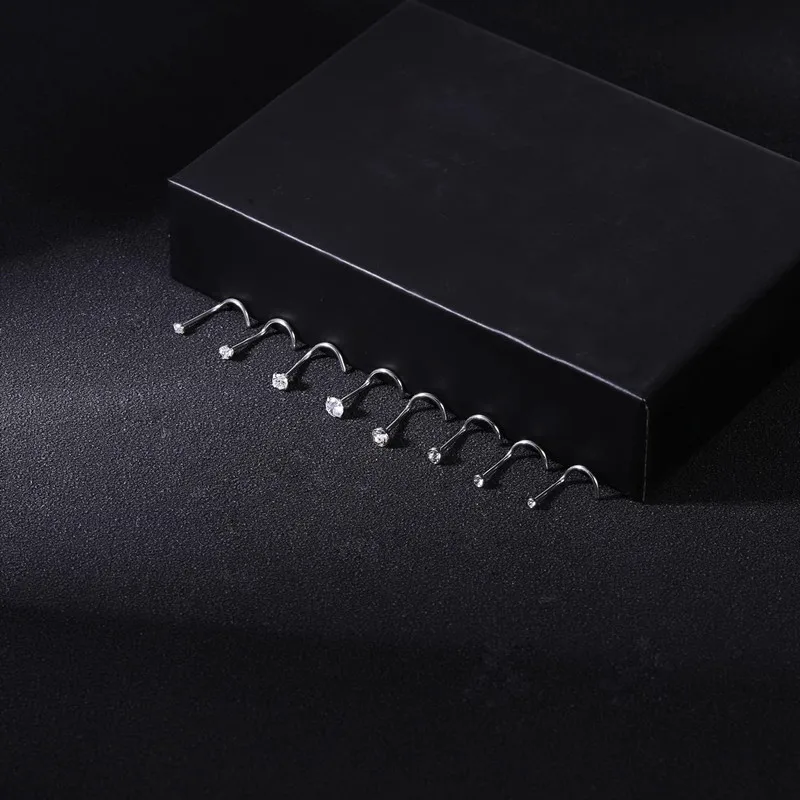 8 pieces/batch surgical steel nostril pierced earrings Nariz 20G crystal nostril pierced nose ring lady pierced jewelry