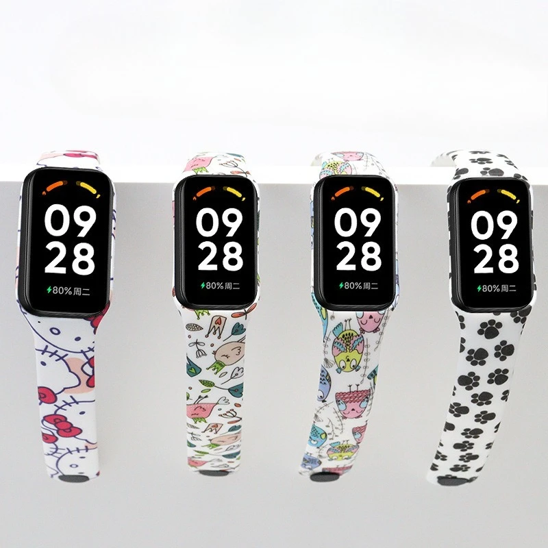 بدلة حزام ساعة سيليكون مطبوعة ملونة لساعة Redmi Watch Band2 سوار معصم من السيليكون المطبوع