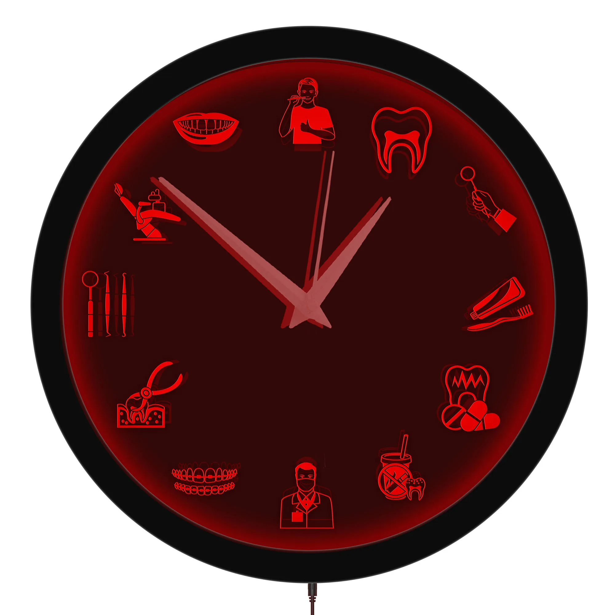 Dental LED Neon Sign Illuminated Wall Clock for Dentist Office Medical Business Decor Teeth Care Luminous Night Light Wall Clock