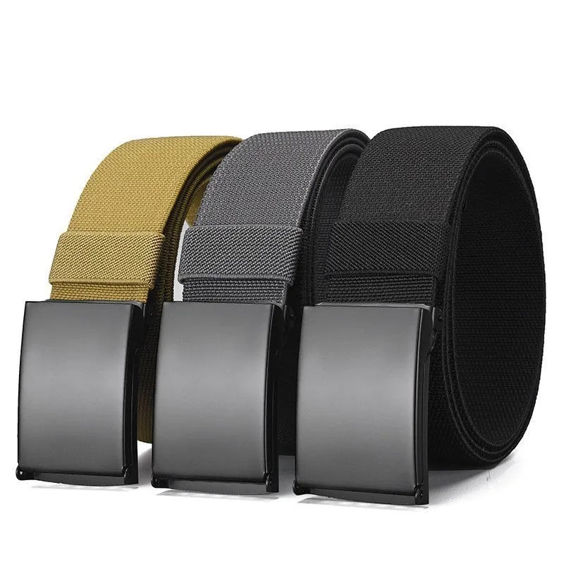 Popular smooth buckle nylon belt, woven elastic waistband, tactical outdoor military training men's jeans, versatile belt