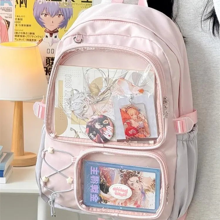Borsa da scuola Kawaii da donna per studenti Zaino preppy giapponese Borse trasparenti di design per zaino bianco per adolescenti di grande capacità