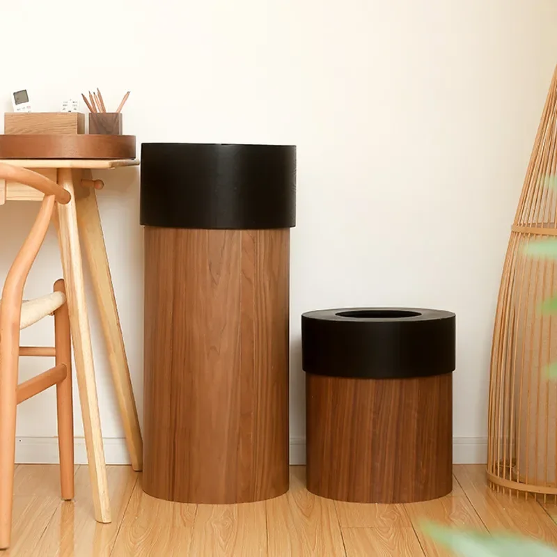 Black Walnut Solid Wood Garbage Bin Hotel Homestay High-grade Club Trash Can Simple Commercial Basket Household Cleaning Tools