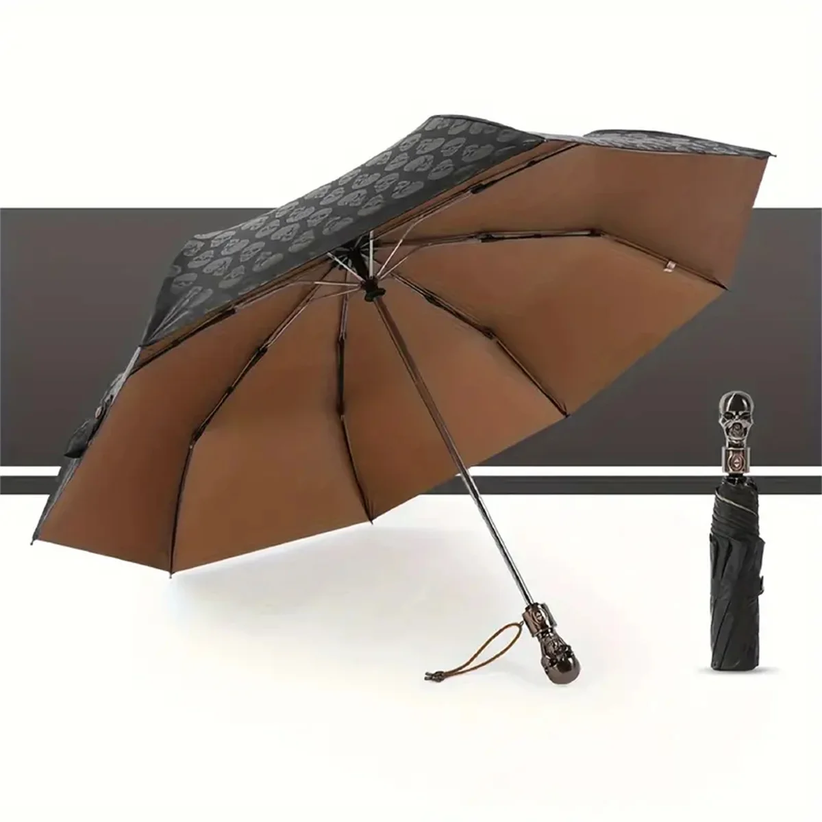 Creative skull head fully automatic tri-fold umbrella UV protection sunny and rainy umbrella windproof sunshade men and women su