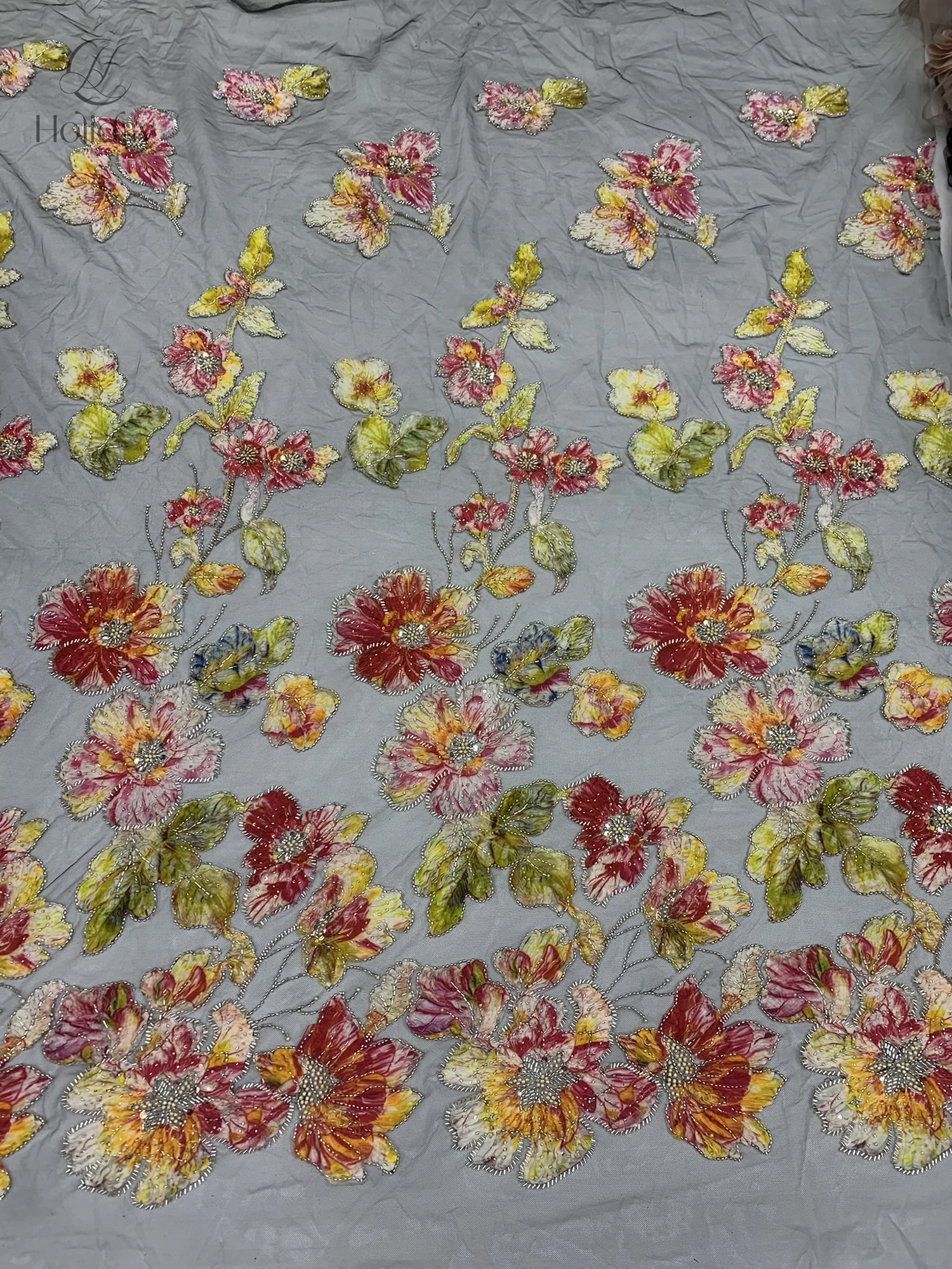 African Chiffon Tulle Fabric French Luxury Sequins Beads Mesh Fabric textile printing Nigerian For Woman Evening Clothes Dresses view 2