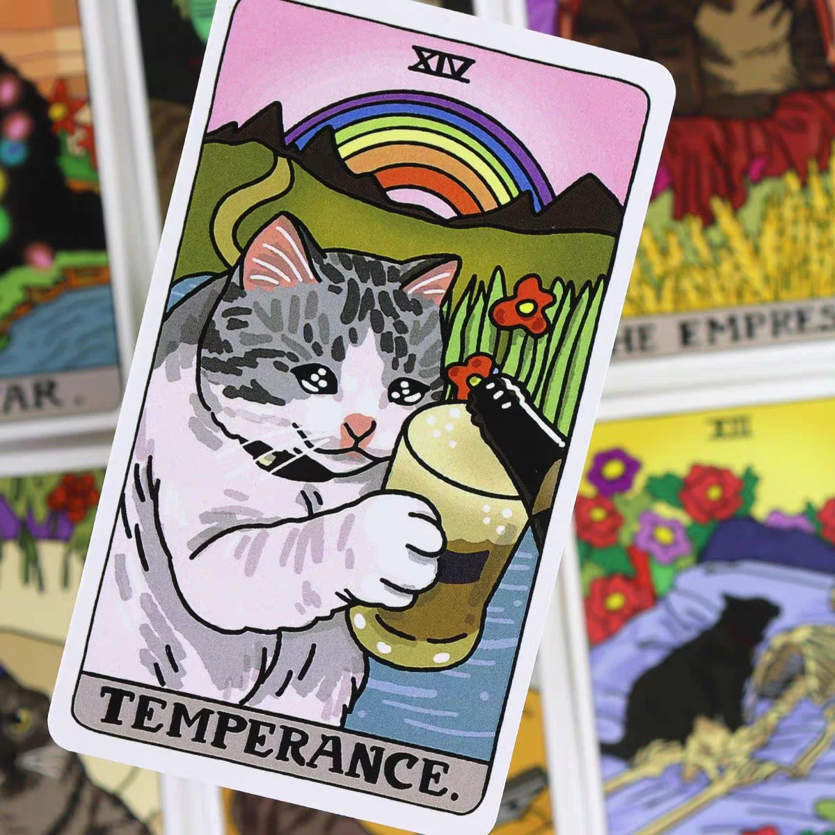 4*2.36 بوصة القط التارو سطح السفينة مضحك ويتشي القط Kawaii Uwu 22 قطعة أركانا الرئيسية-لجمع الأسرة العرافة مجلس لعبة 10.3*6 سنتيمتر