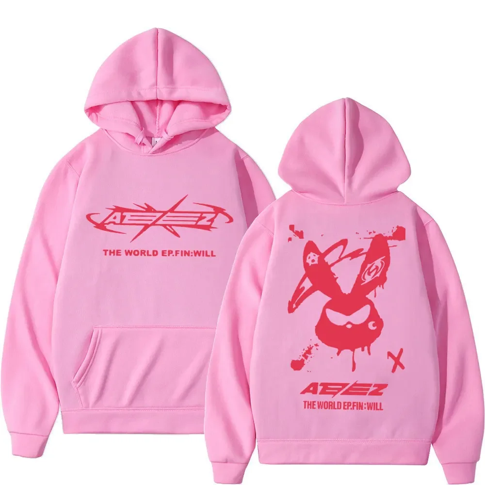 Ateez The World Ep Fin Will Album Tour Print Hoodie Men Women Kpop Hip Hop Hooded Sweatshirt High Street Fashion Trend Pullovers