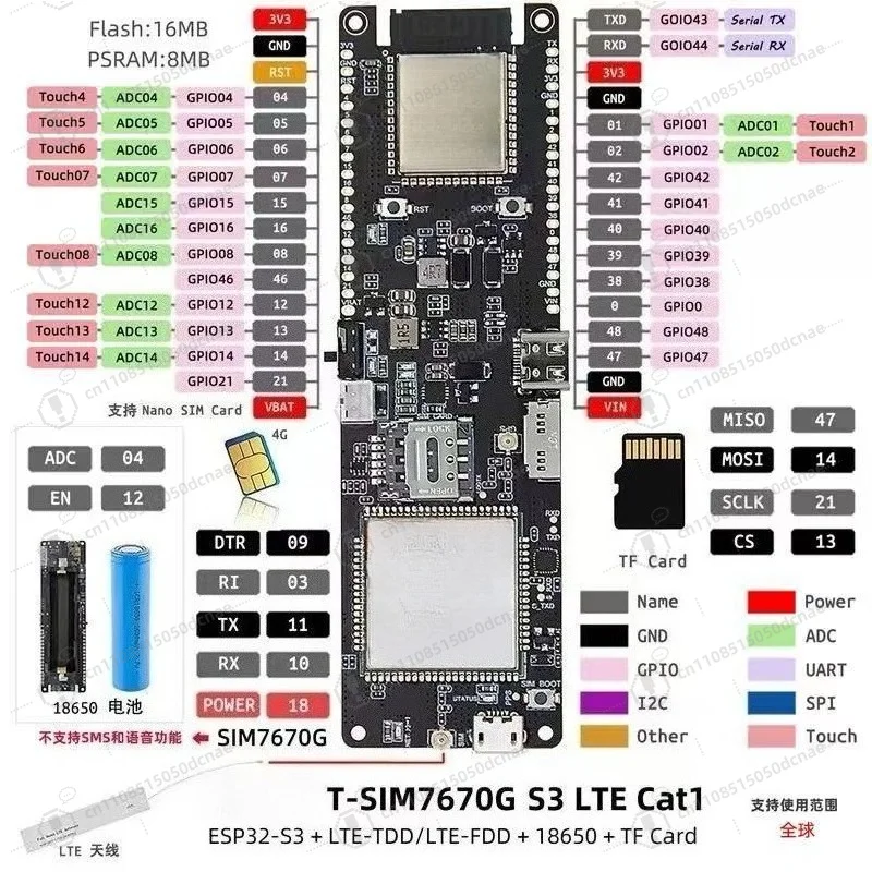 T-SIM7670G-S3 ESP32-S3 4G LTE WiFi Bluetooth GNSS GPS Development Board Wireless Communication Module for IoT DIY Arduino