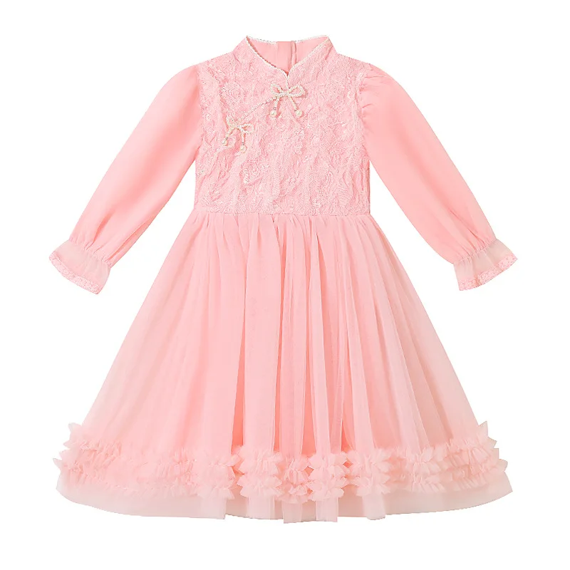 Children\'s Dress Cute Clothing For Flower Girls White Pink Long Sleeve Embroidered Spring Autumn Casual Wear Ball Gown Dresses