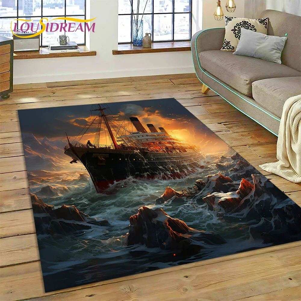 Ancient Pirate Ship Boat,Barque,Sailboa Rug Carpet for Living Room Bedroom Decor,Floor Mat Non-slip Decoration for Sofa Doormat