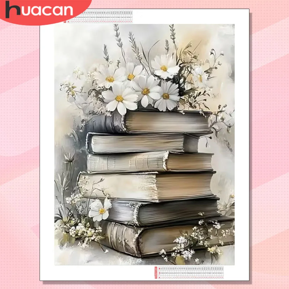HUACAN Diamond Mosaic 5D Book Landscape Full Square Round Painting Daisy Flower Rhinestones Wall Decoration