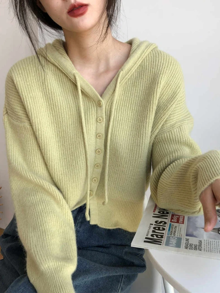 AOSSVIAO 2026 Autumn Winter New Hooded Knit Women Cardigan Cropped High Waist Figure Flattering Chic Outer Sweater Coat
