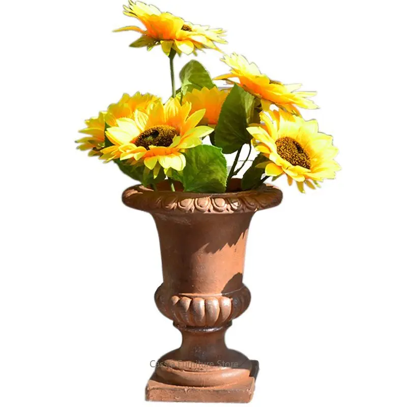 European Flower Pot for Balcony, Rustic Succulent Planter for Garden, Creative Artificial Flower Decor for Home Patio