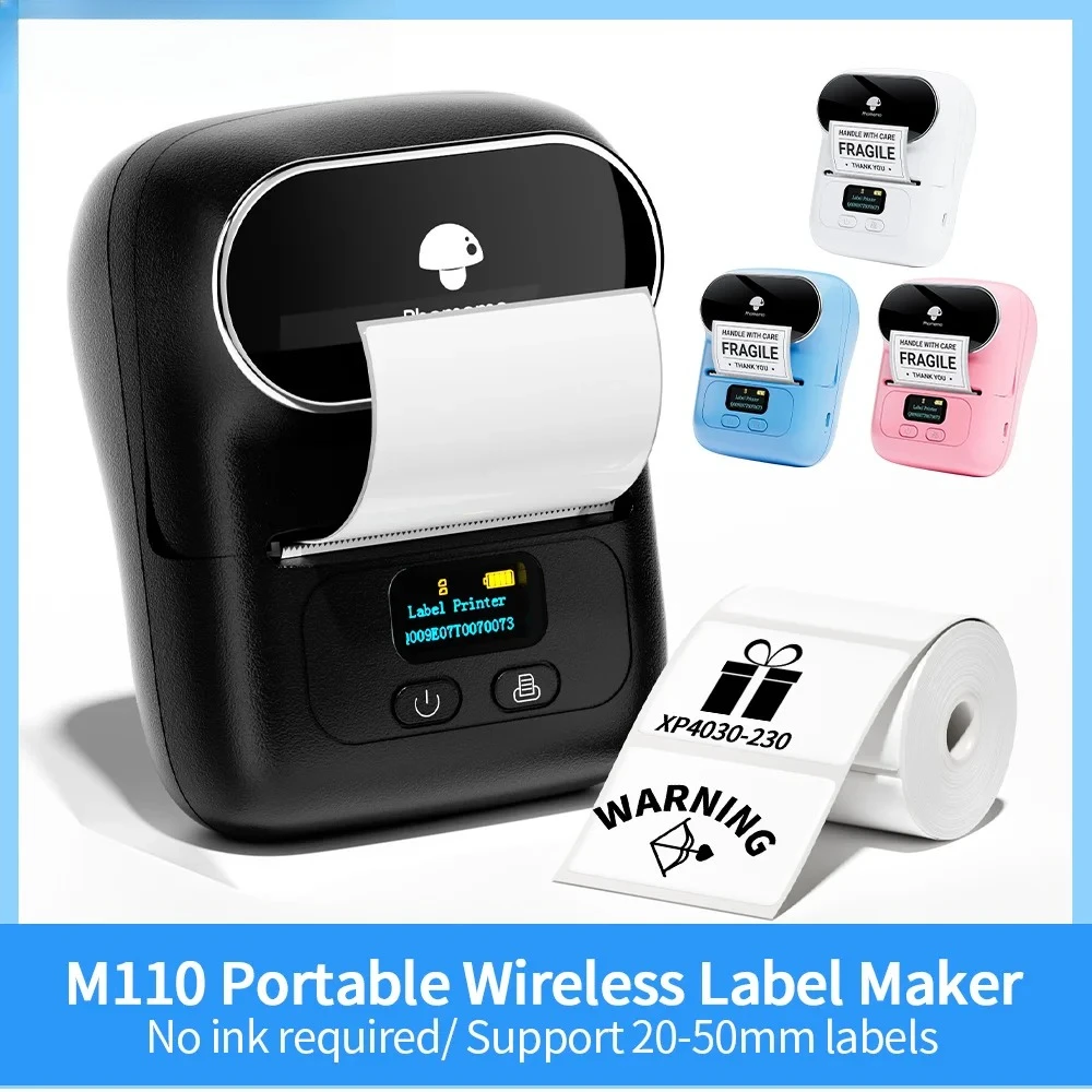Phomemo M110 Mini Portable Thermal Printer Self-Adhesive Sticker Label Maker Pocket Printer Label Machine Bluetooth Phomemo M110