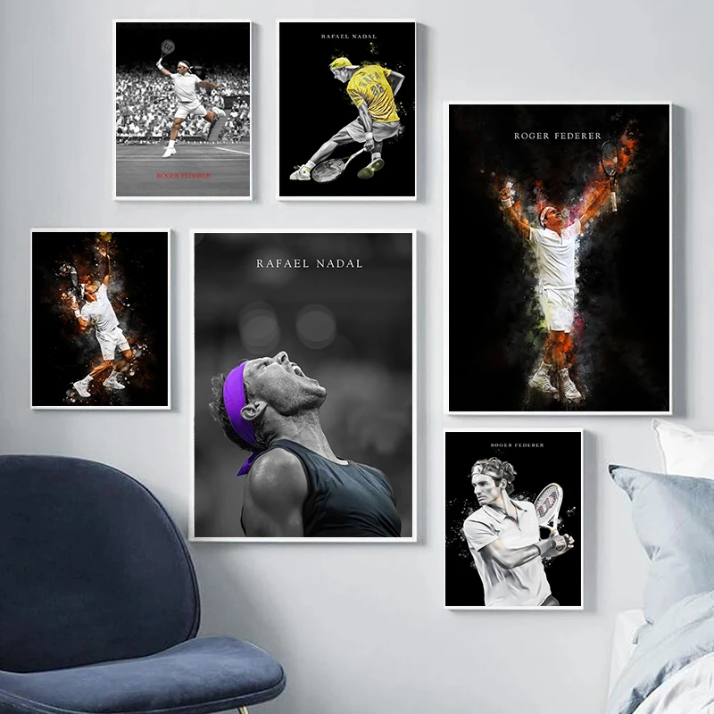 Tennis Player Roger Federer Portrait Poster Prints Sport Art Canvas Painting Wall Art for Living Room Decor Picture Frameless