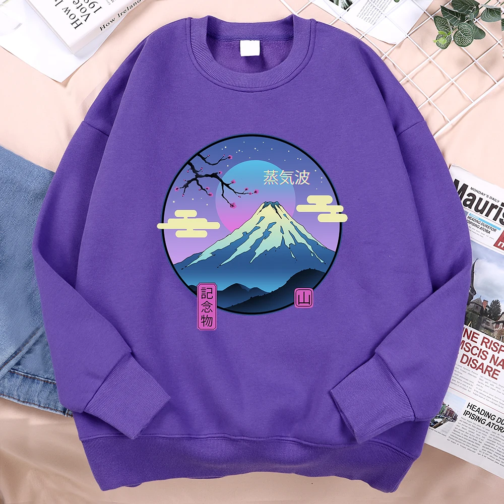 Japanese Harajuku Sakura Mount Fuji Hoody Men Fashion Sweatshirt Fleece Fleece Hoodies Crewneck Loose Comfortable Clothes Casual