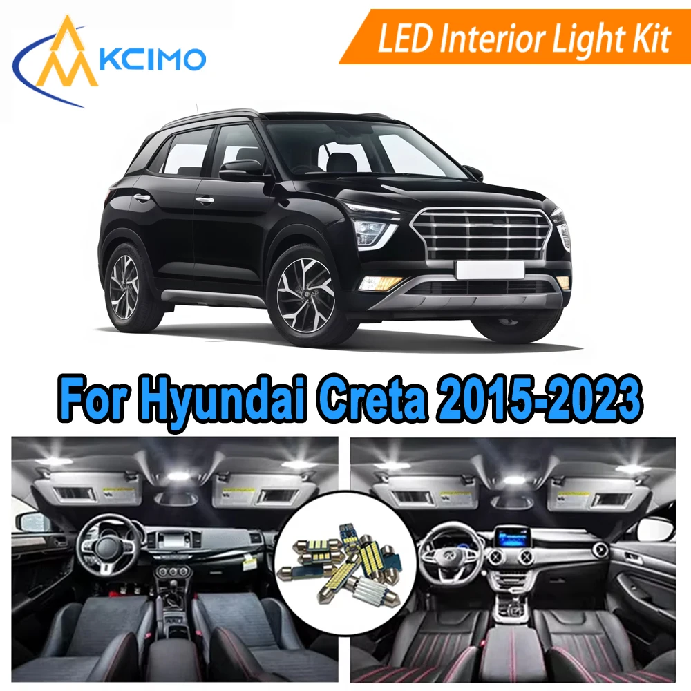 

LED Interior Bulb Set For Hyundai Creta 2015-2023 Bright White/Blue Dome Map Door License Lights Easy Installation