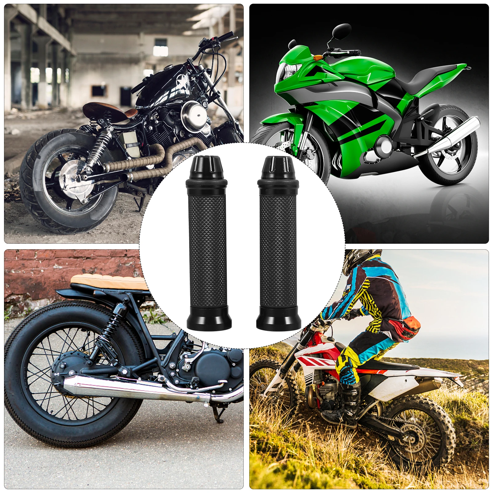 

1 Pair Black Motorcycle Handlebar Grips Throttle Grip Replacement Sturdy Non-Slip Textured Surface Easy Install For Most