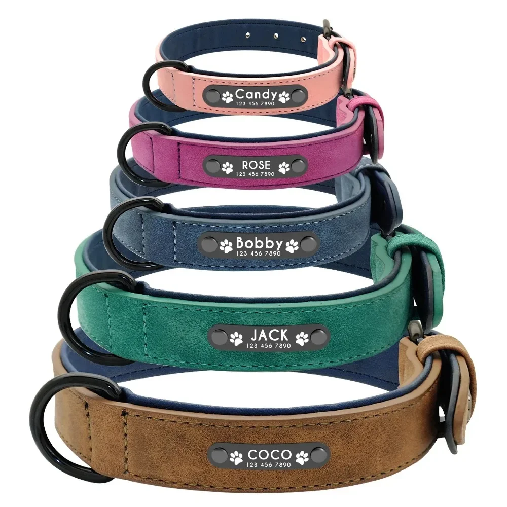 Personalisierte individuelle Hundehalsbänder aus Leder mit Namens-ID-Tags für kleine/mittlere/große Hunde: Einzigartige Haustierzubehör für Pitbull, Bulldogge und Beagle – Detail 4