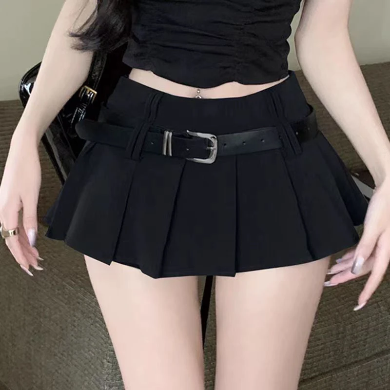 Women's Micro Mini Skirts Teen Girl Preppy Casual Pleated Skirts Solid Color High Waist A-line Skirts Lined Shorts Summer