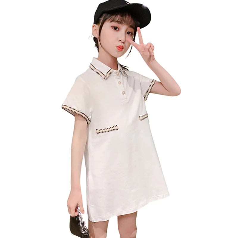 Preppy Style Casual Summer Short Sleeves Kids Baby Polo Dress for Girl Classic School Outfit Child Fashion Stylish Clothing 4-13