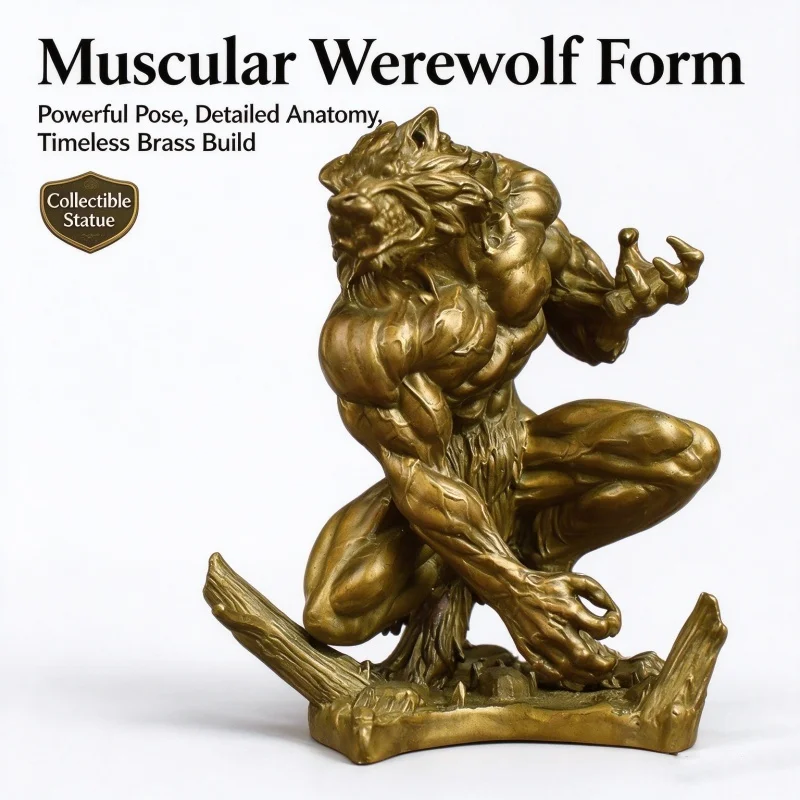 Solid Brass Werewolf Figurine Retro Gothic Monster Statue Desktop Ornament Fantasy Sculpture Home Office Decor Collectible Gift