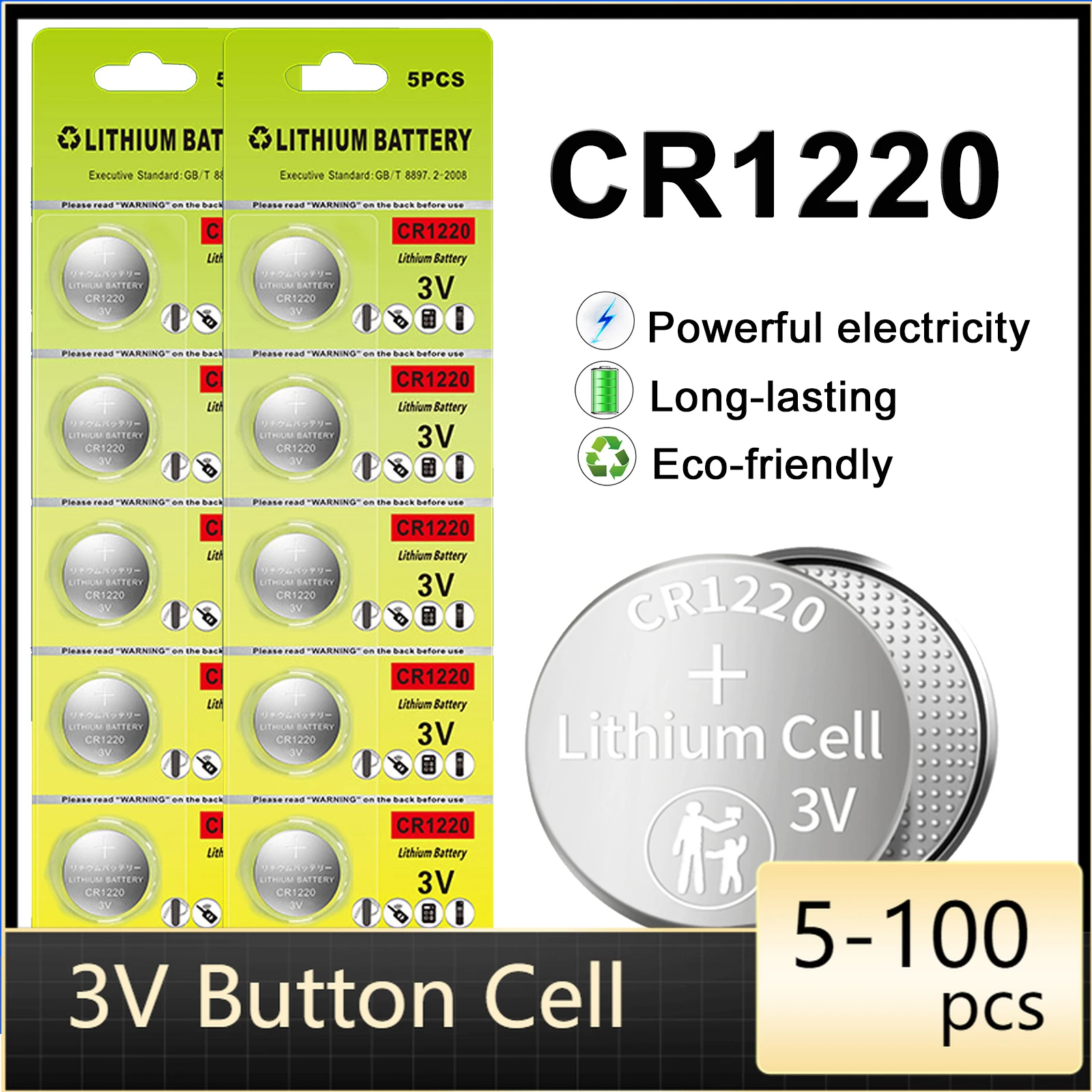 

5-100PK CR1220 Батарейки-таблетки CR1220 DL1220 ECR1220 BR1220 KCR1220 3V CR 1220 Батарея-таблетка для часов Калькуляторы Игрушки