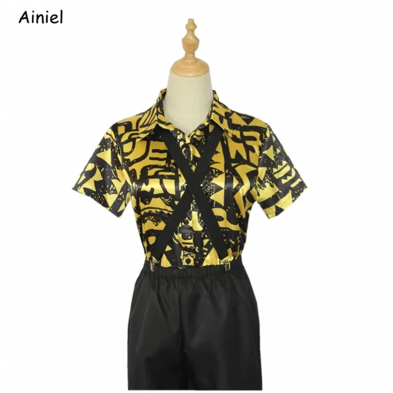 New ❤2025 Stranger Season Eleven Cosplay Costume Dress Short Sleeve Shirt Jumpsuits Yellow Blindfold Suspender Halloween ☆ ☆ ☆