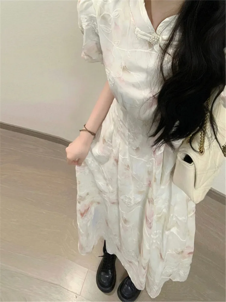 A-Line Women Princess Style Dress Summer Autumn New Chesongam Chinese Style Mandarin Collar Qipao Vestidos Robe Gown