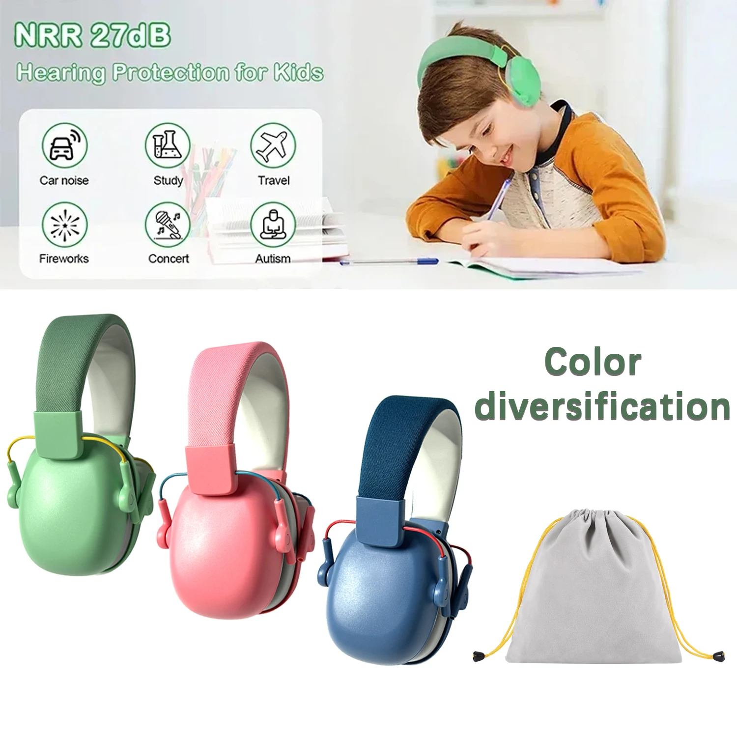 

Складные детские противошумные наушники для головы, защита слуха, защита для ушей для учебы, сна, игры, барабан, шумоподавление