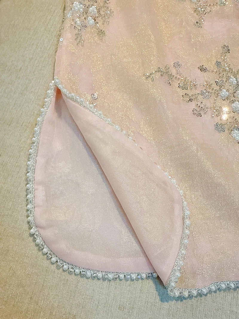 Ele المطرزة الأورجانزا سترة علوية باللون الوردي الفاتح الصينية Sle للنساء صيف 2025 وصول جديد ملابس غير رسمية قابلة للتنفس