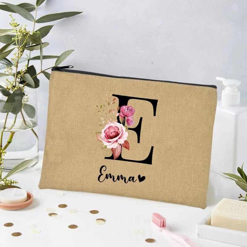 Trendy Letters Cosmetic Bag Custom Name Handbag Wedding Bridesmaid Gifts Eco Canvas Makeup Bag for Ladies Women Toilet Pouch