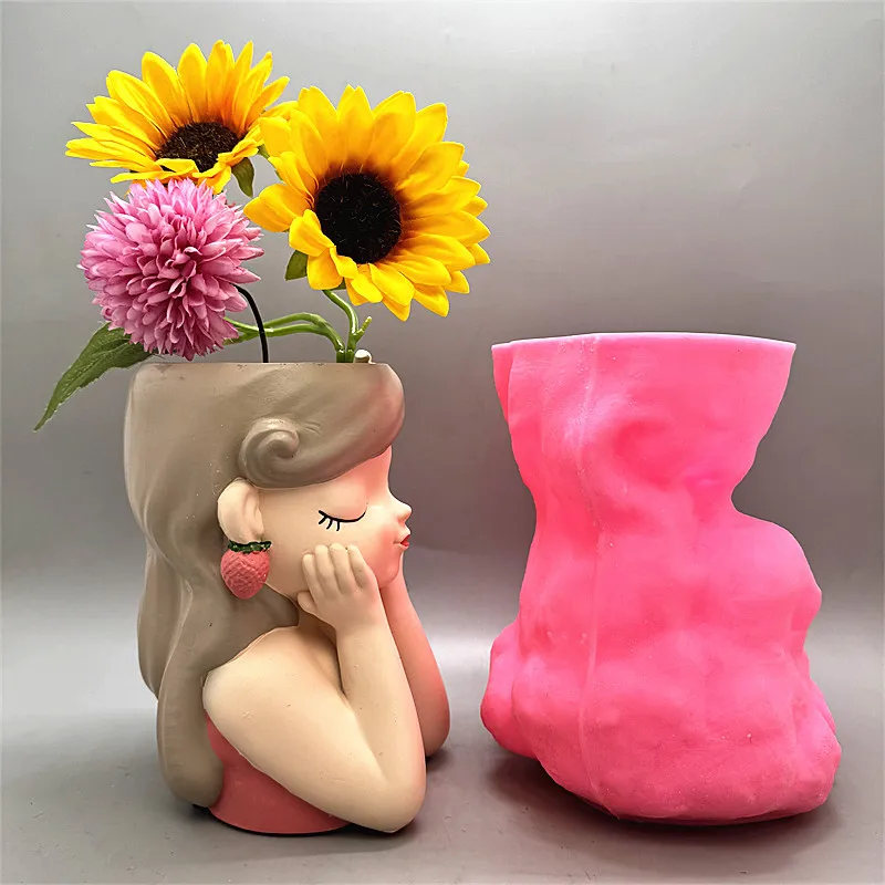 2025 Colorful Fruit Girl Flower Pot Silicone Mold Flip Gypsum Resin Concrete Crystal Dropping Tool DIY Handmade Ornament