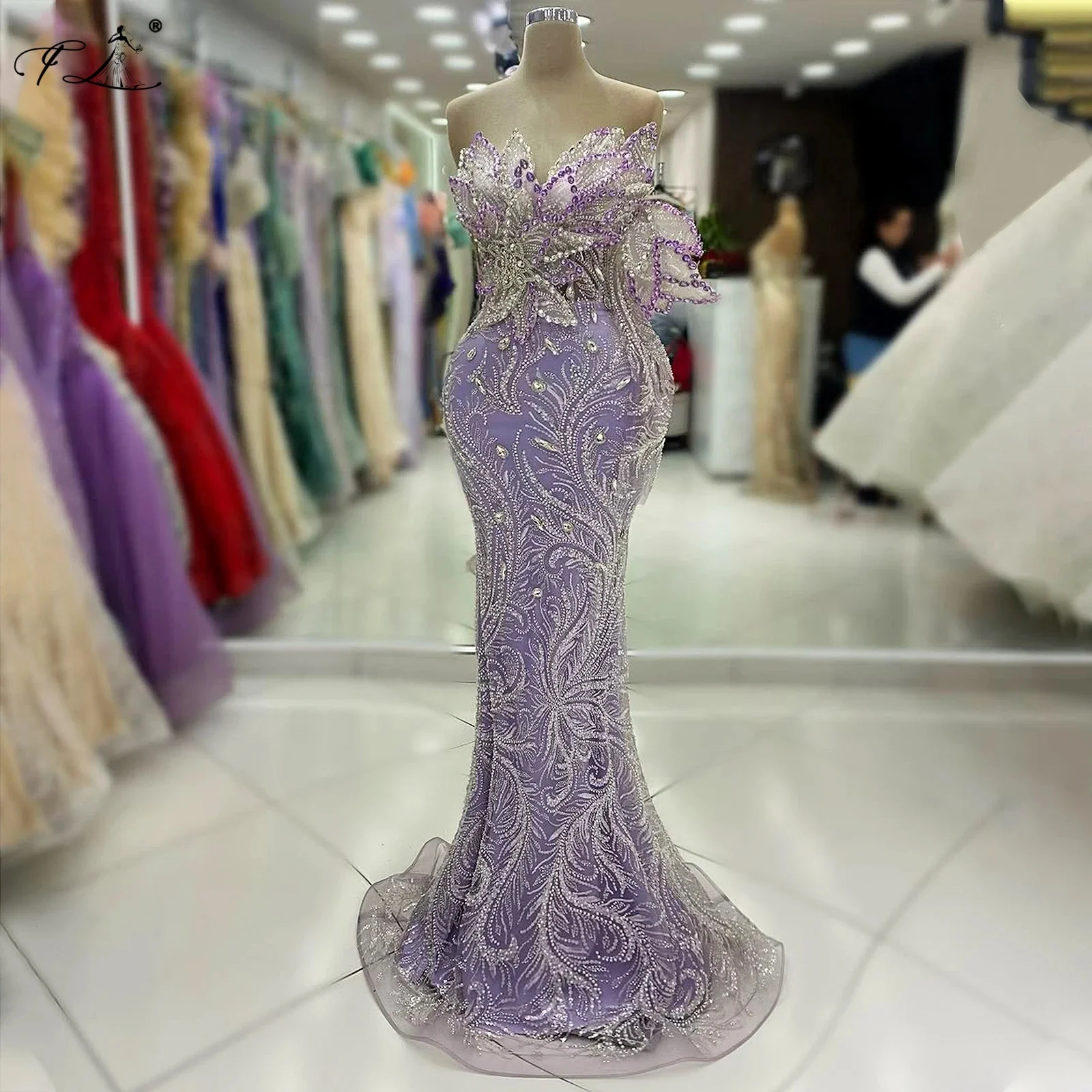 

luxurious women's evening dresses rhinestone flower strapless mermaid dress beaded embroidery long ball gowns cocktail dress