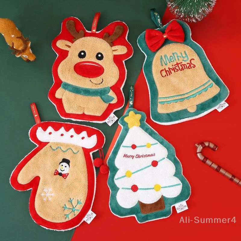 Cute Christmas Cleaning Towel Coral Velvet Hand Towel Snowman Bathroom Hanging Absorbent Dishcloth Soft Cleaning Cloth Rag