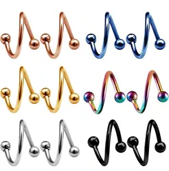2Pcs  Surgical Steel Spiral Twisted Lip Ring Nose Rings 16 Gauge Ear Cartilage Helix Piercing Body Accessories Jewelry