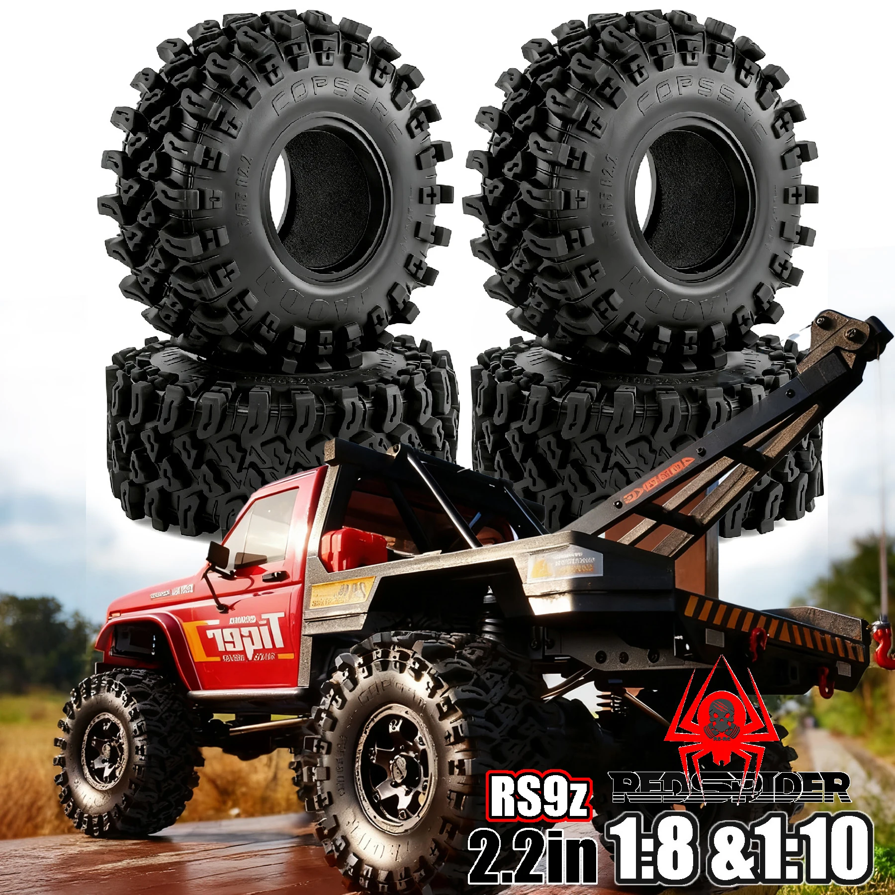 レッドスパイダー-4個入り-135mm-22インチ-ラバータイヤホイール-1-10スケール-ロッククローラーカー-axial-scx10-90047-d90-tf2-タミヤ-cc01用