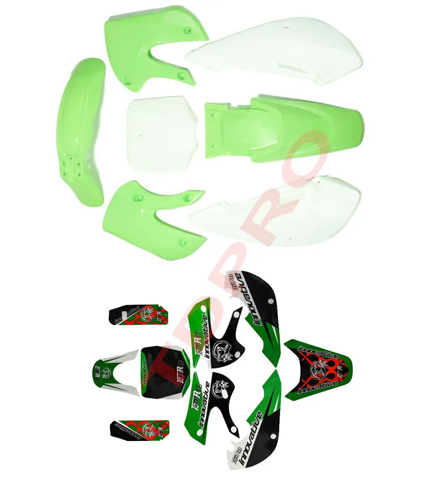 TDPRO Plastic Fender Fairing Kit + Graphics for Kawasaki KLX 110 DRZ KX65 Dirt Pit Bike