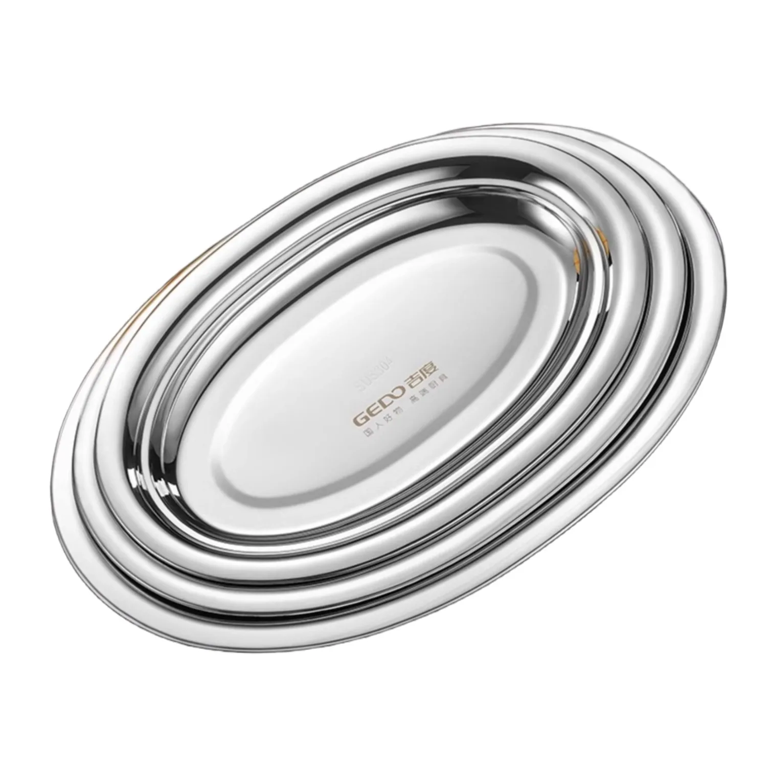 26~40cm Length 304 Stainless Steel Fish Plate LFGB Certified Oval Serving Platter Fall Resistant Banquet Main Course Dish
