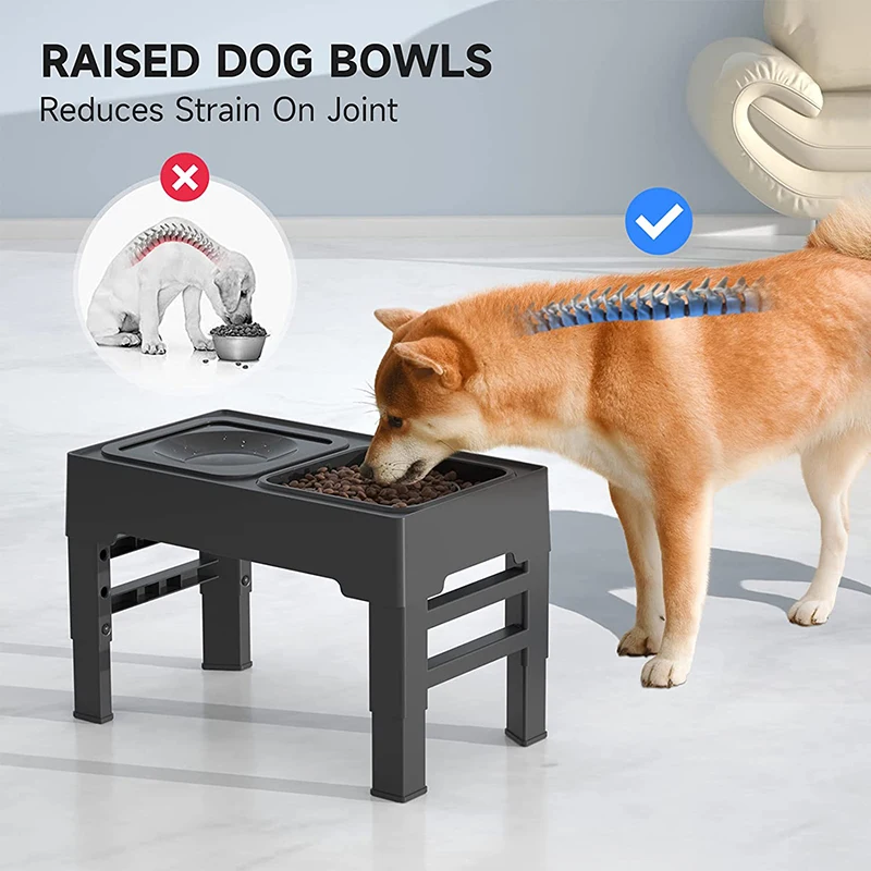 Elevated Dog Bowls Adjustable Raised Bowl With Slow Feeder Cat Food Water Stand Non-Spill For Small Medium Large Pet Accessories