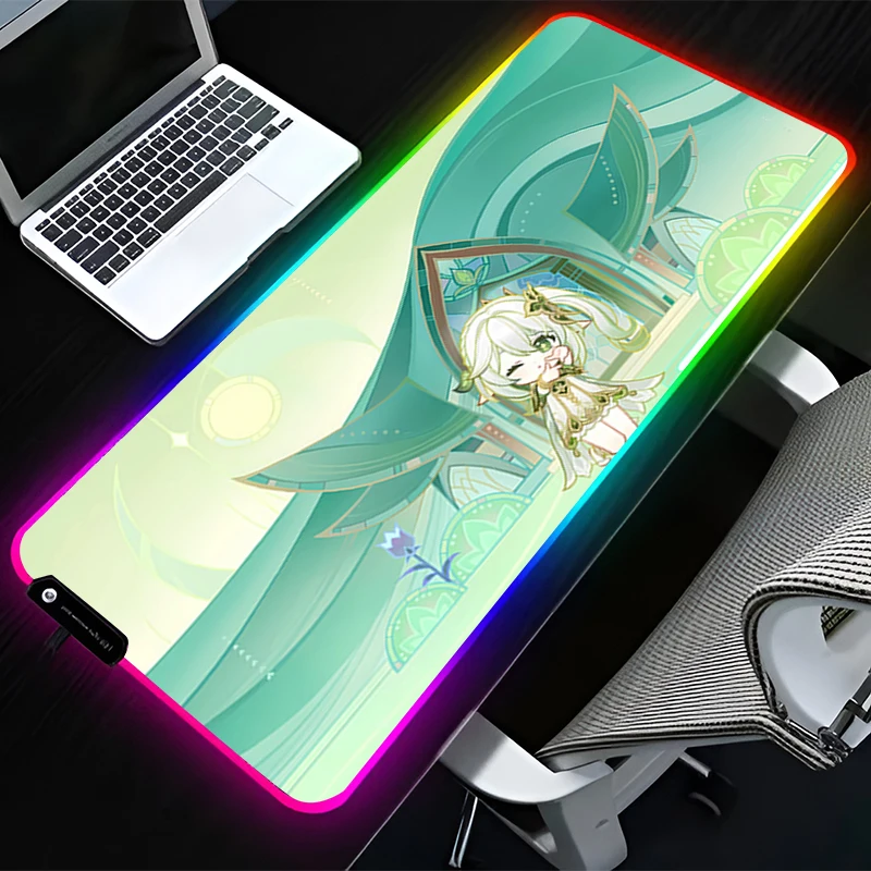 RGB LED Mouse Pad G-genshin Impact Nahida HD Pattern Gaming Mats Rubber Mousepad PC Accessories Extended Pad Non Slip Desk Mat
